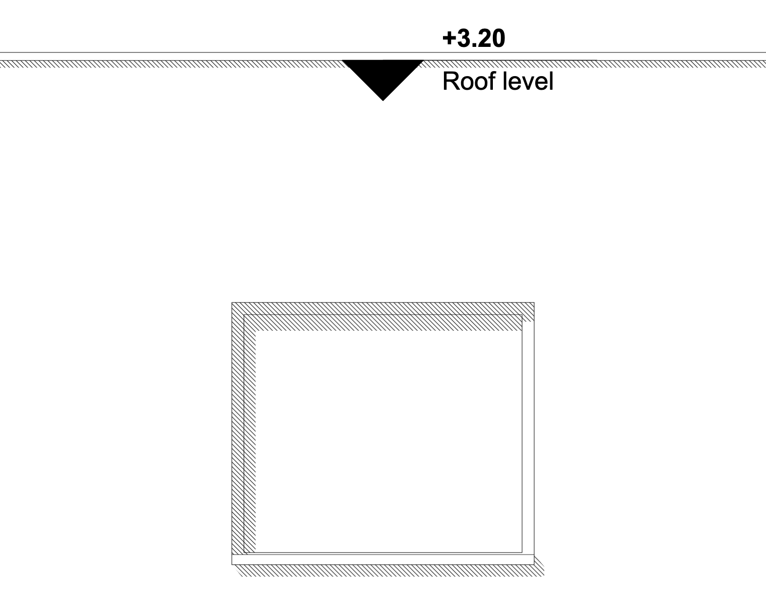 Fenster und Attika der Südansicht mit den Schatten von Laibung, Fensterbank und Mauerabdeckung.