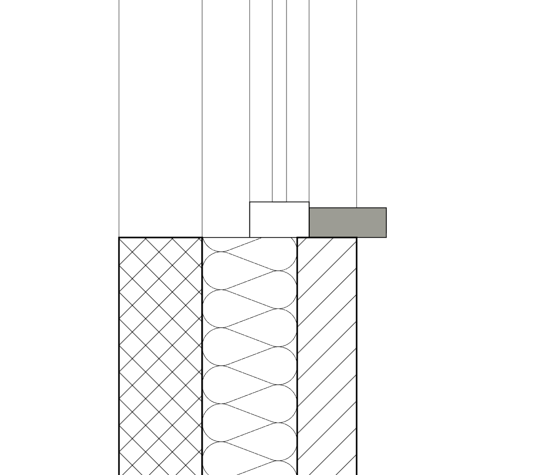 The window frame's bottom member, cut, with no symbol.